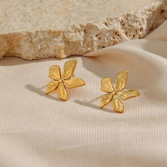 18K Gold Plated Flower Stud Earrings‎ Summer Jewelry - Picture 9 of 13